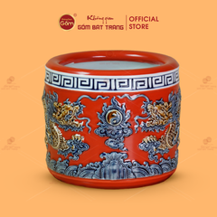 Bát Hương Men Đỏ Họa Tiết Song Long Chầu Nguyệt