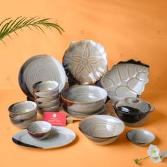 Bộ Bát Đĩa Bát Tràng Men Hỏa Biến Ba Màu